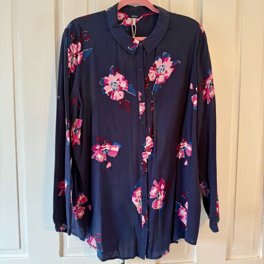 Joules NWT Navy & Pink Floral Button Down Shirt - 14